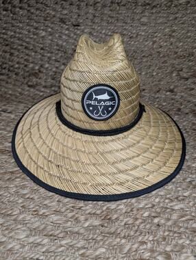 Pelagic Baja Wide Brim Straw Sun Hat One Size Chin Strap Beach Fishing Outdoor